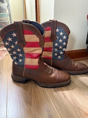 Durango Brown Leather Cowboy boots with American Flag Shaft